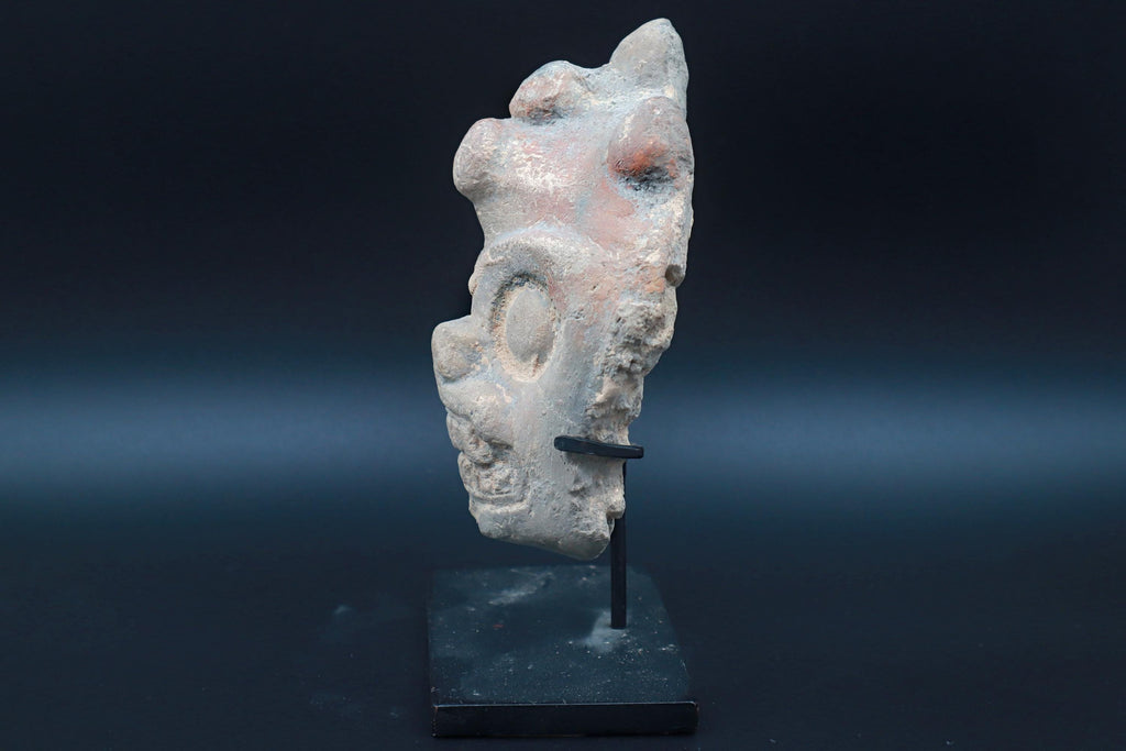 Maya Jaguar Head Applique, PreColumbian Ceramic Figurine, Mayan Ek Balam Classic Period 500 to 900 AD, Prehispanic Mexico Antiquities Art