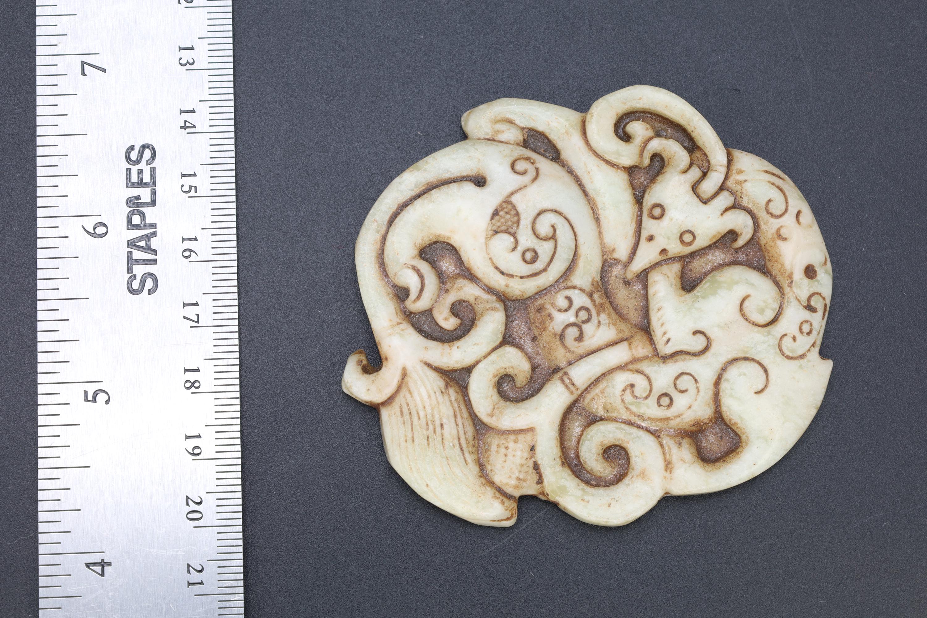 Chinese Round Amulet, Carved Stone Flat Slab Mythological Animals, Two Sided Round Pendant With Dragon, Feng Shui Oriental Asian Accessories