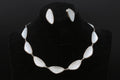 Andresen Scheinpflug, Vintage Modernist Jewelry Set, White Enamel And 925 Sterling Silver, Oval Ear Panel Links, Norway Scandinavian Fashion