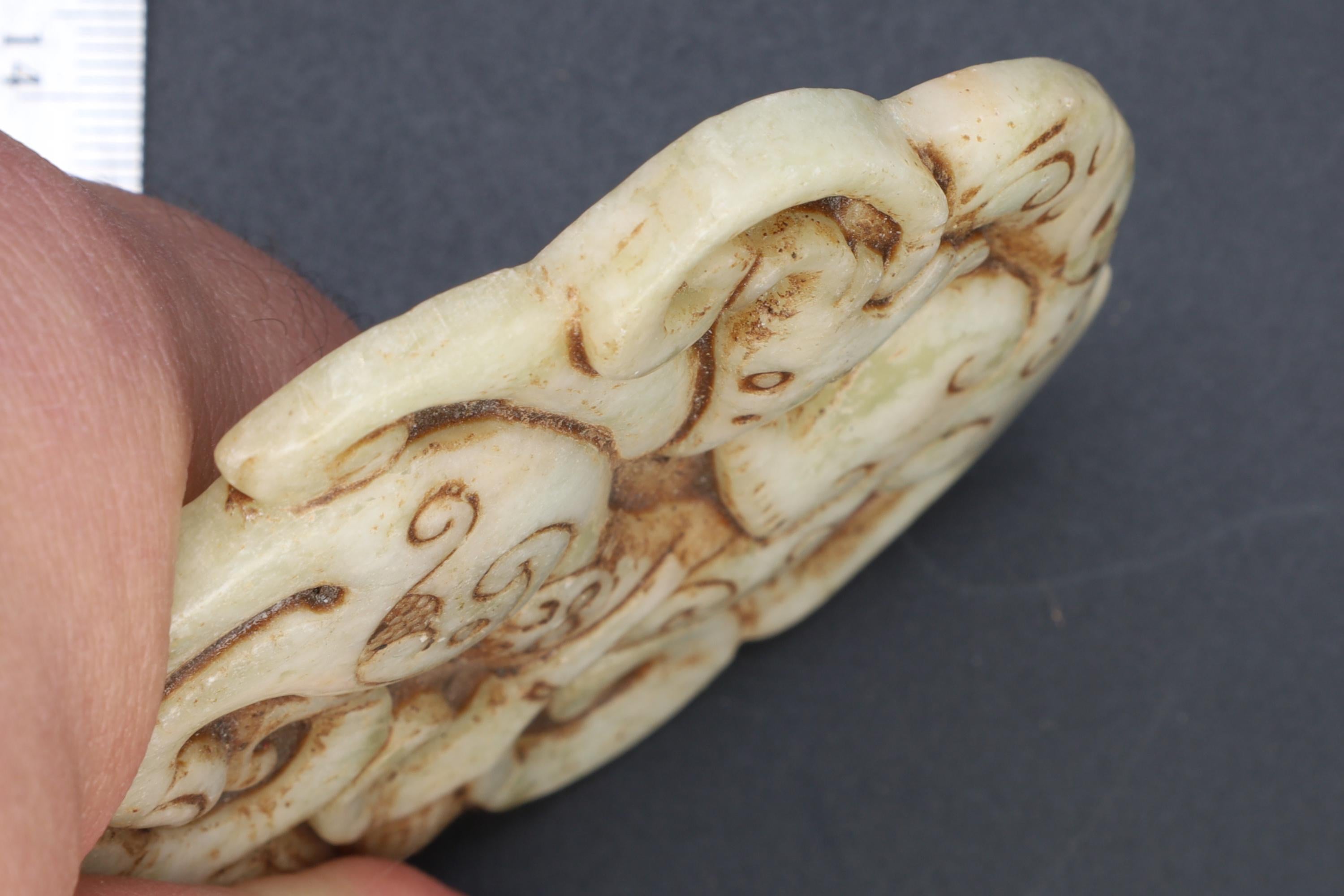 Chinese Round Amulet, Carved Stone Flat Slab Mythological Animals, Two Sided Round Pendant With Dragon, Feng Shui Oriental Asian Accessories