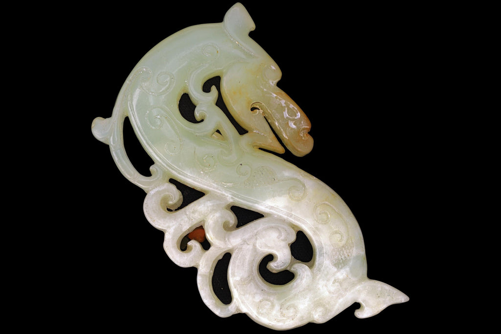 1990s Oriental Slab Pendant With Celestial Dragon, Hand Carved Jadeite LIKE Stone, Chinese Zodiac, Feng Shui, Good Luck Amulets Jewelry