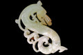 1990s Oriental Slab Pendant With Celestial Dragon, Hand Carved Jadeite LIKE Stone, Chinese Zodiac, Feng Shui, Good Luck Amulets Jewelry