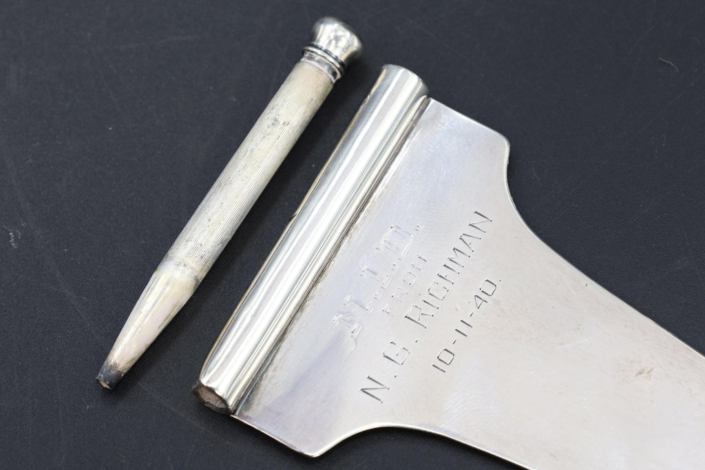 Large Sterling Silver Bookmarker, Extremely Rare Books Page Marker With Pencil Attachment, Crafted in the 1930s, American Silver Mark