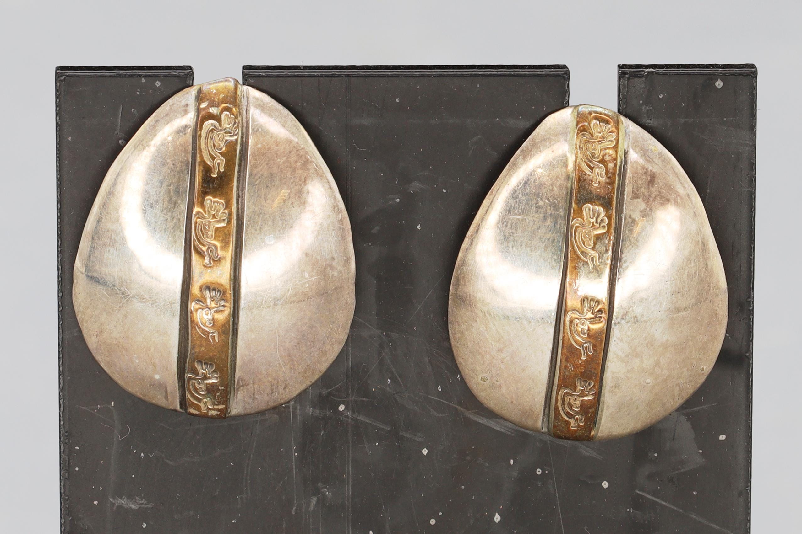 Vintage Navajo like Studs By Keith James, Sterling And Gold Wash, Dancing Kokopelli Kachina Jewelry, Southwester Fashion Accessories