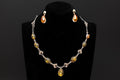 Baltic Amber And Sterling Silver Jewelry Set Arrangement, Irish Celtic Knot Necklace, Poland Drop Earrings, Vintage 1990s Modernist Design