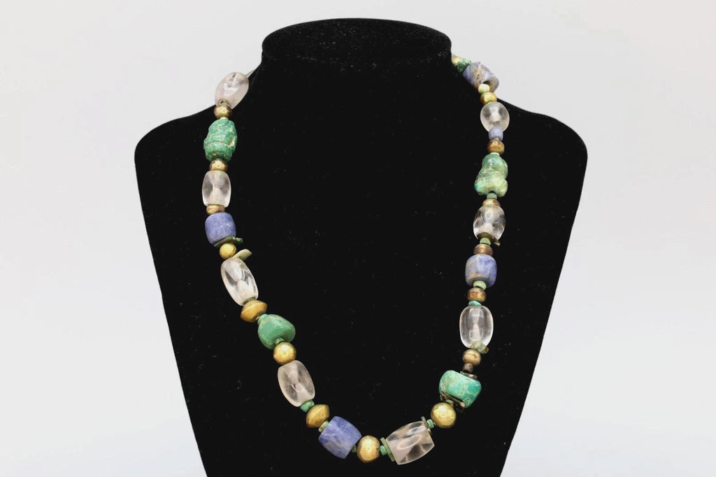Ancient Pre-Columbian Gemstone Beads Collection, 14th Century AD Inca Aymara Beaded Necklace With Gold Ball Spacers, Antiquities And Jewelry