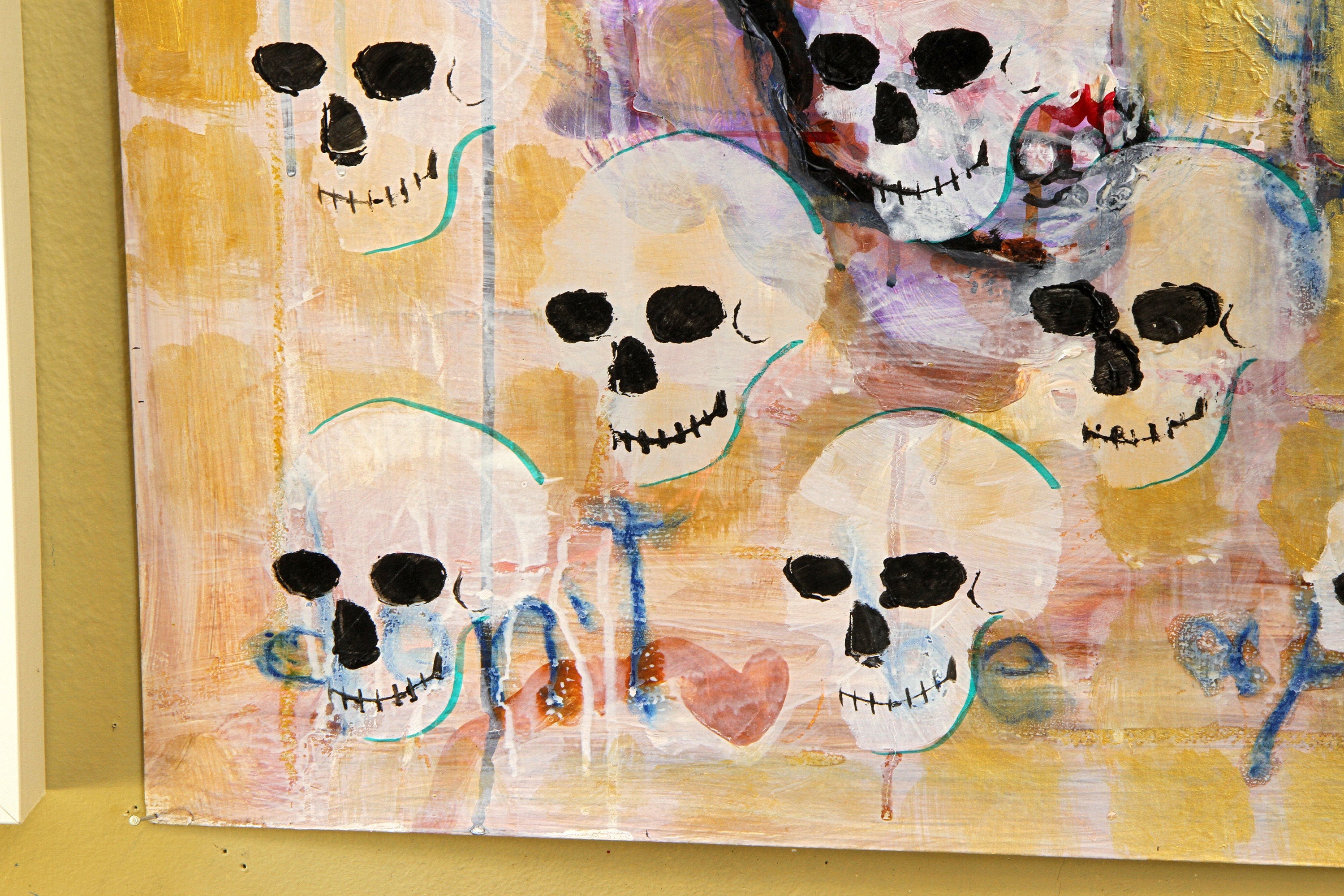Pop Art Paintings Mixed Media Art On Paper, A Gothic Chorus of Monks in a Postmodernist Cathedral, Colorful Acrylic Painting on Paper