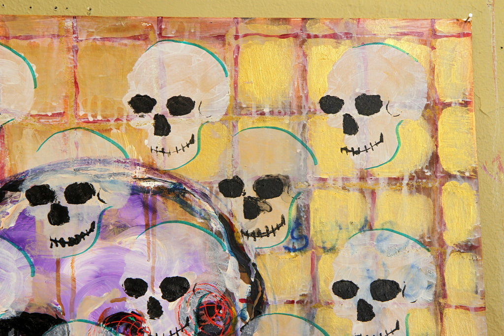 Pop Art Paintings Mixed Media Art On Paper, A Gothic Chorus of Monks in a Postmodernist Cathedral, Colorful Acrylic Painting on Paper