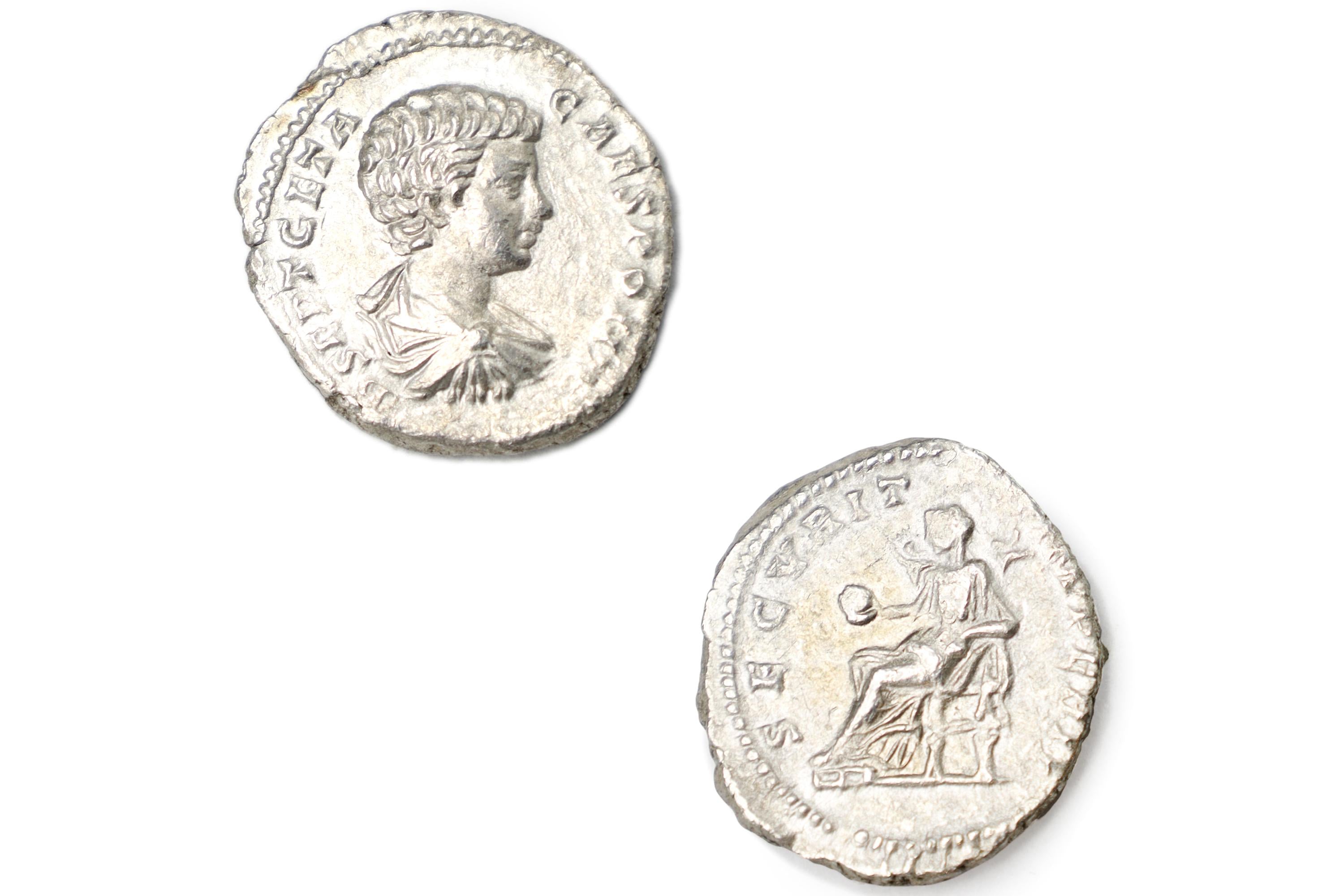 Ancient Roman Empire, 3rd Century AD, A Silver Denarius Coin. Emperor Geta As Caesar, Numismatics And Historical Antiquities Collectibles
