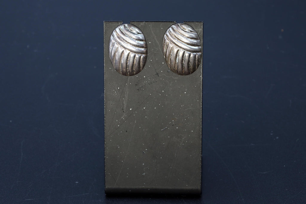 Modernist Textured Stud Earrings, Large 925 Sterling Silver Studs With Wavy Abstract Design, Oval Earrings, Vintage Fashion Accessories