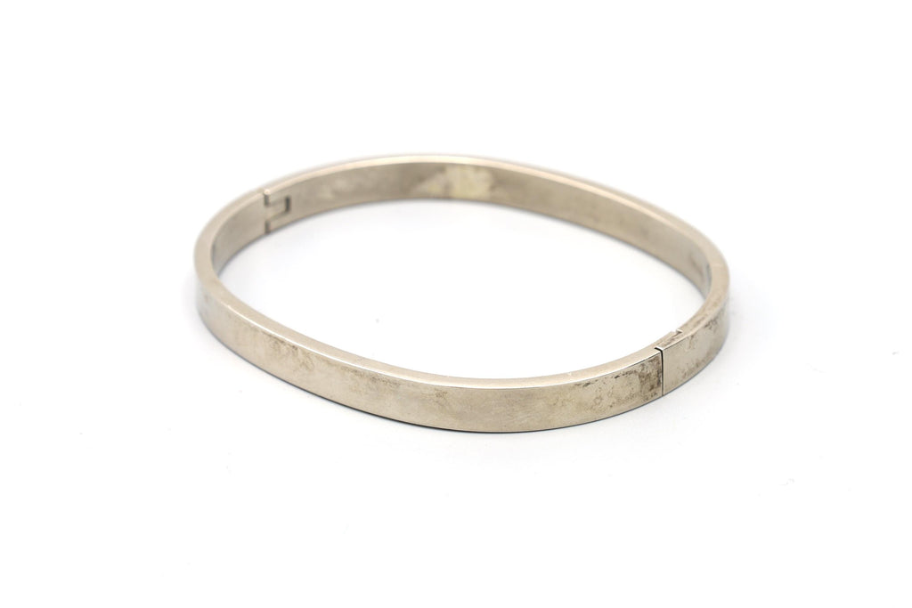 Modernist Square Bangle Bracelet Made Out 925 Sterling Silver, Round Edges And Hinged, Weight 23 Grams, Vintage Jewelry