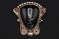 Art Deco Jewelry From Mexico, A Mid Century Brooch Pin On Neo Aztec Design, Sterling Silver And Carved Black Onyx, Retro Ethnic Fashion Art