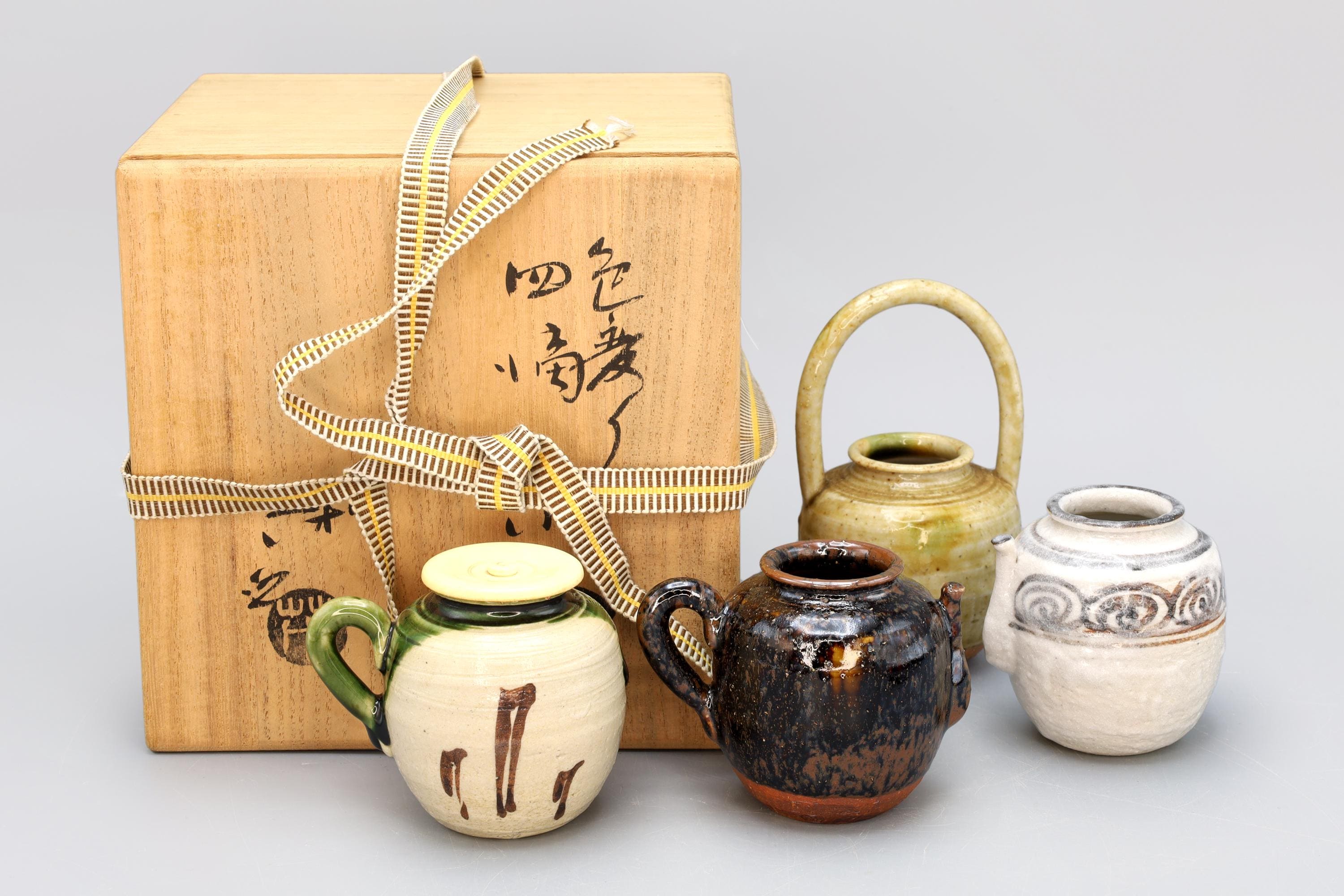 Shigeru Yamaguchi, Vintage 1980s Japanese Tea Caddies Shiteki, Seto Ware, Four Seasons Set, Asia Japan Pottery Art