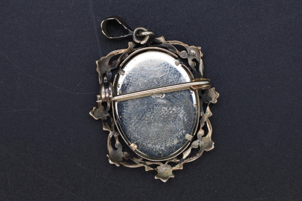 Saint Fabiola Of Rome, Antique 800 Silver Brooch Pin With A Hand Painted Religious Icon Medaillon, Italy 925 Silver Braided Chain Jewelry