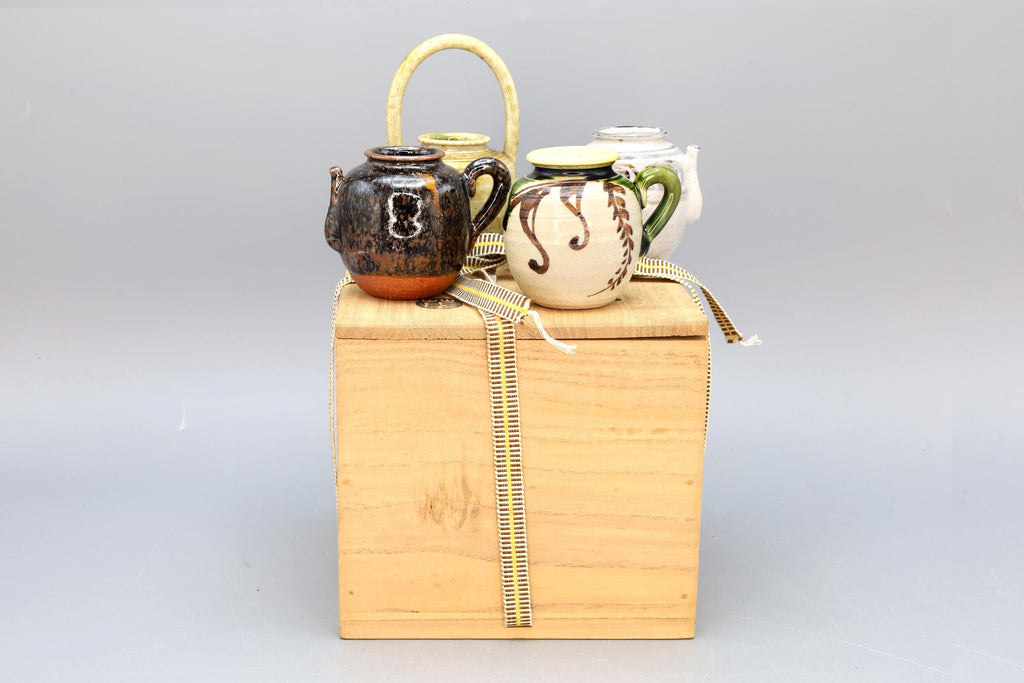 Shigeru Yamaguchi, Vintage 1980s Japanese Tea Caddies Shiteki, Seto Ware, Four Seasons Set, Asia Japan Pottery Art