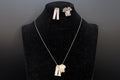Shirt And Pants, Figural Jewelry Designs With 2 Two Pendants In A Cable Chain And Large Stud Earrings, 925 Sterling Silver
