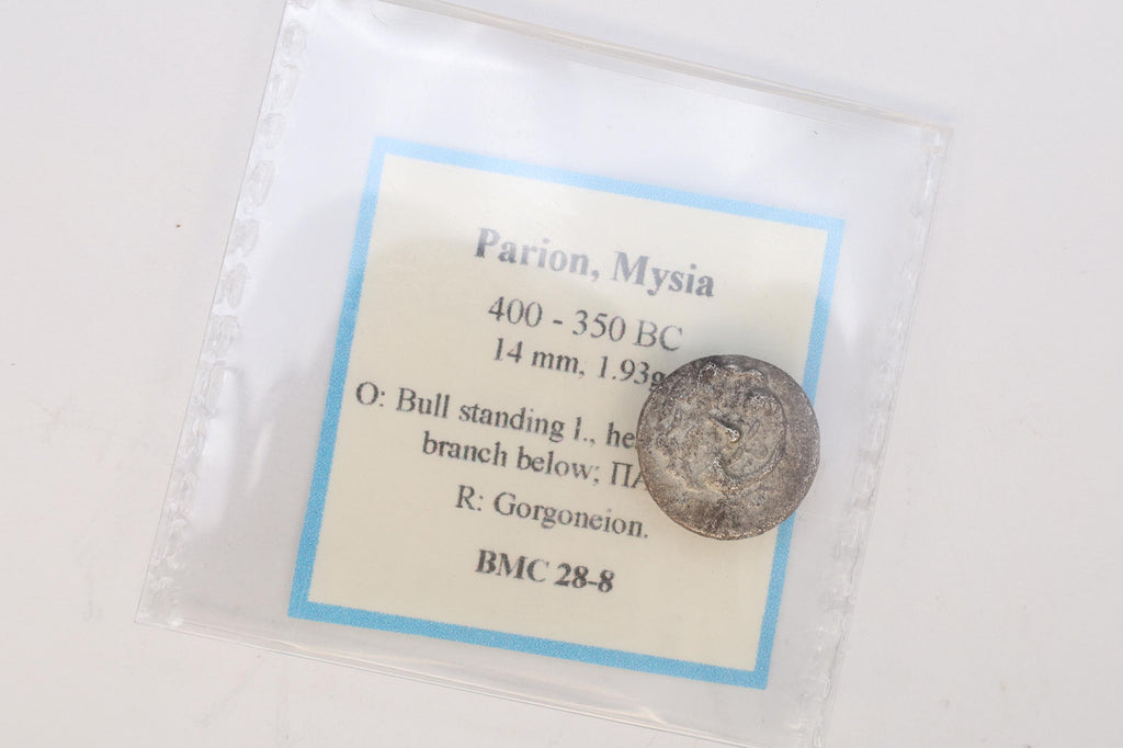 Ancient 4th Century BC Greek Parion Mysia, Hemidrachm Silver Coin, Bull Standing, Gorgoneion With Protruding Tongue, Numismatics Antiquities