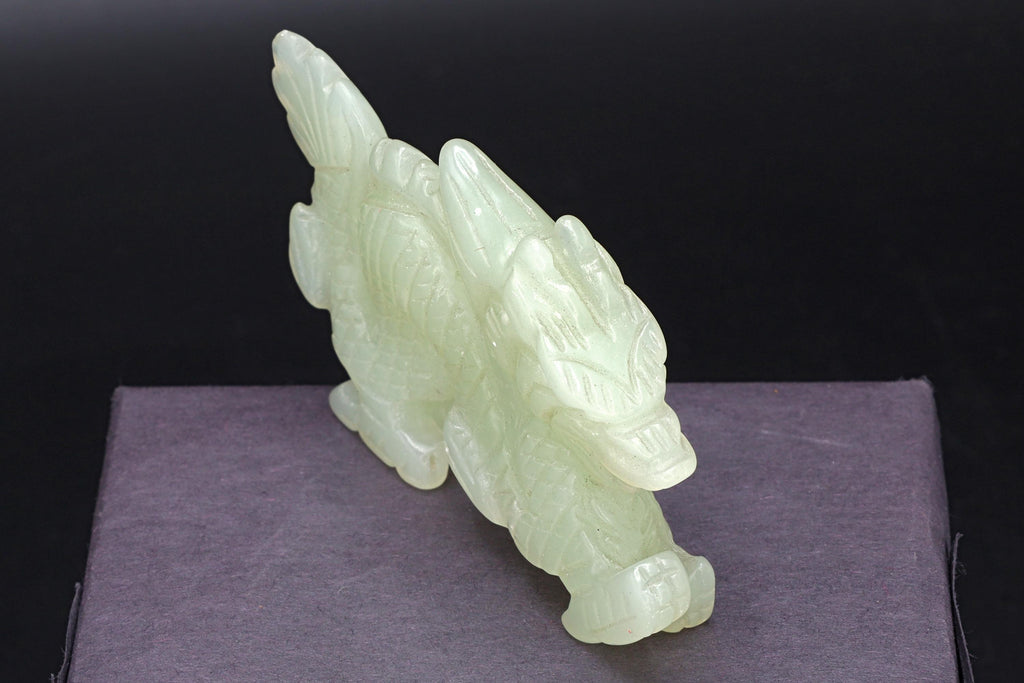 Chinese Dragon Figure Amulet, Carved Stone Mythological Animals, Two Sided Amulet With Celestial Dragon, Feng Shui, Oriental Asian Decor
