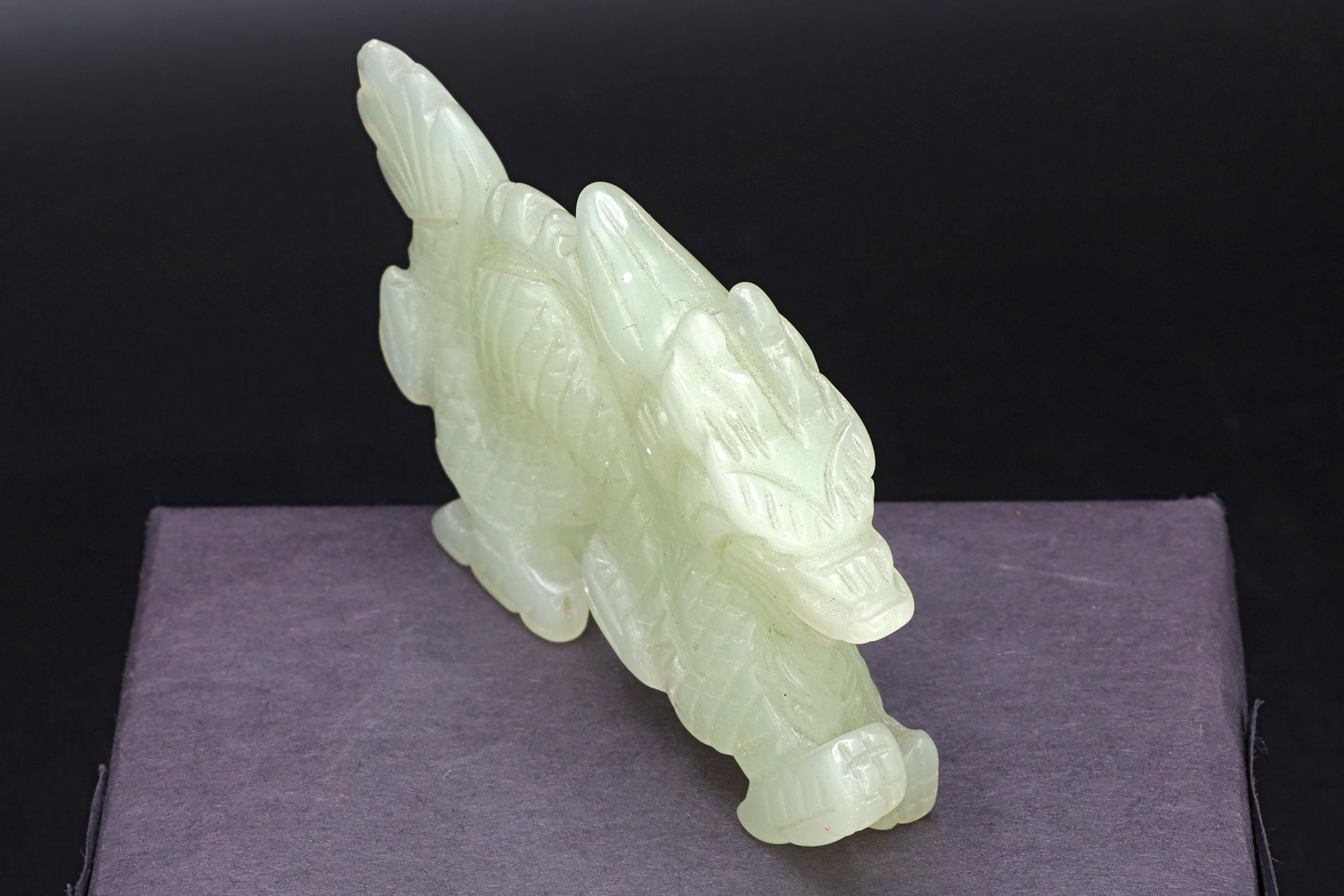 Chinese Dragon Figure Amulet, Carved Stone Mythological Animals, Two Sided Amulet With Celestial Dragon, Feng Shui, Oriental Asian Decor
