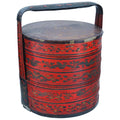 Antique Late 1800s Qing Dynasty Chinese Rice Bucket, Wooden Picnic Red Basket, Wedding Gifts, Hamper With Top Lid, Dry Food Nuts Container
