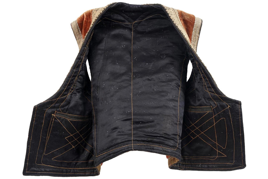 Traditional Central Asia Yelek Vest For Child, Scarlet Velvet, Silk And Embroidery, Around 1940s Ethnic Textiles USSR