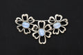 Mid Century WE Richards Jewelry, A Floral Design Brooch Pin, Sterling Silver And Moonstone Cabochons, Hallmarks, Retro American Fashion