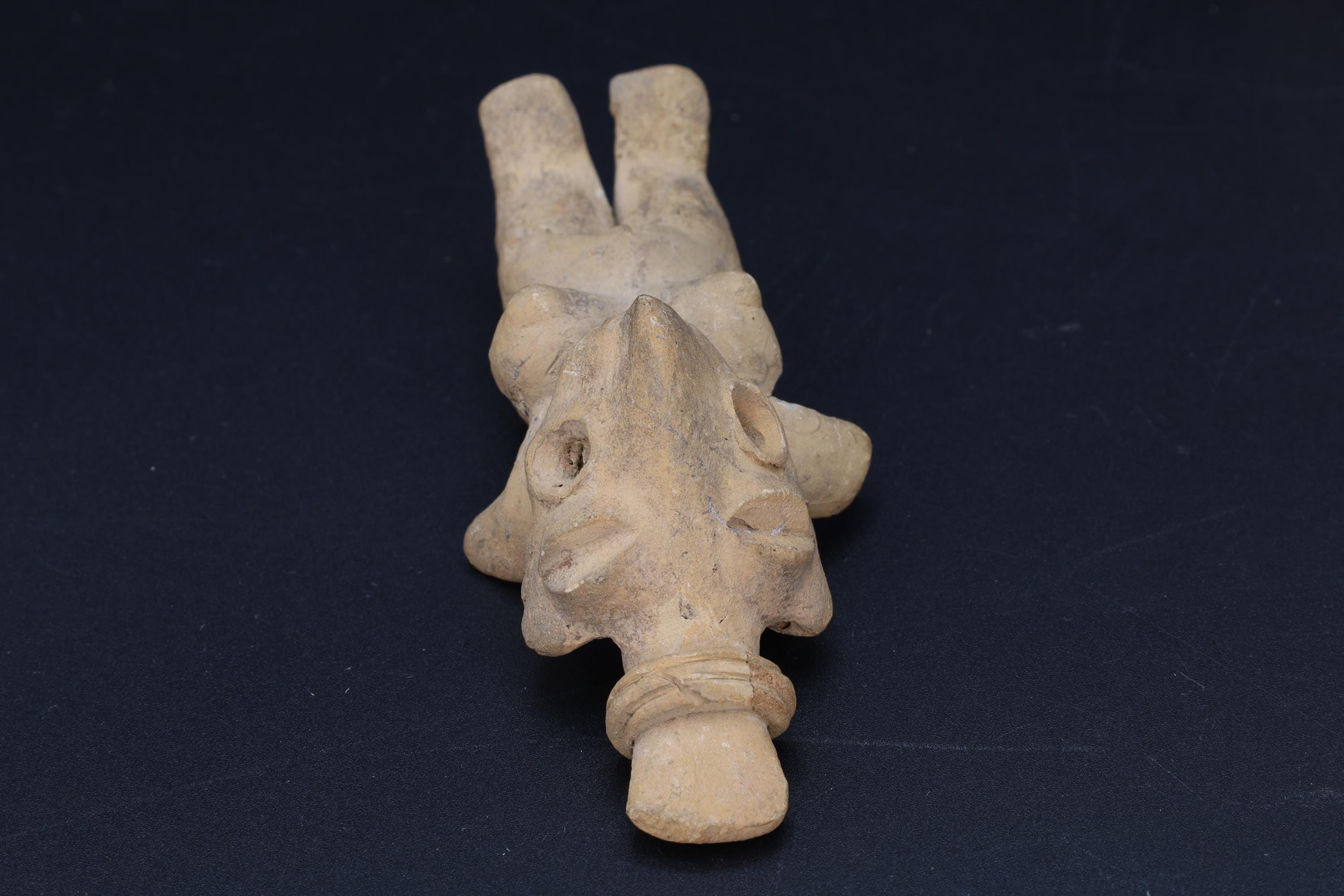 Ancient Pre Columbian Jalisco Pottery Female Standing Figure With Long Head, Dated As Between 300 BCE to 300 AD, Mexican Mesoamerica Art