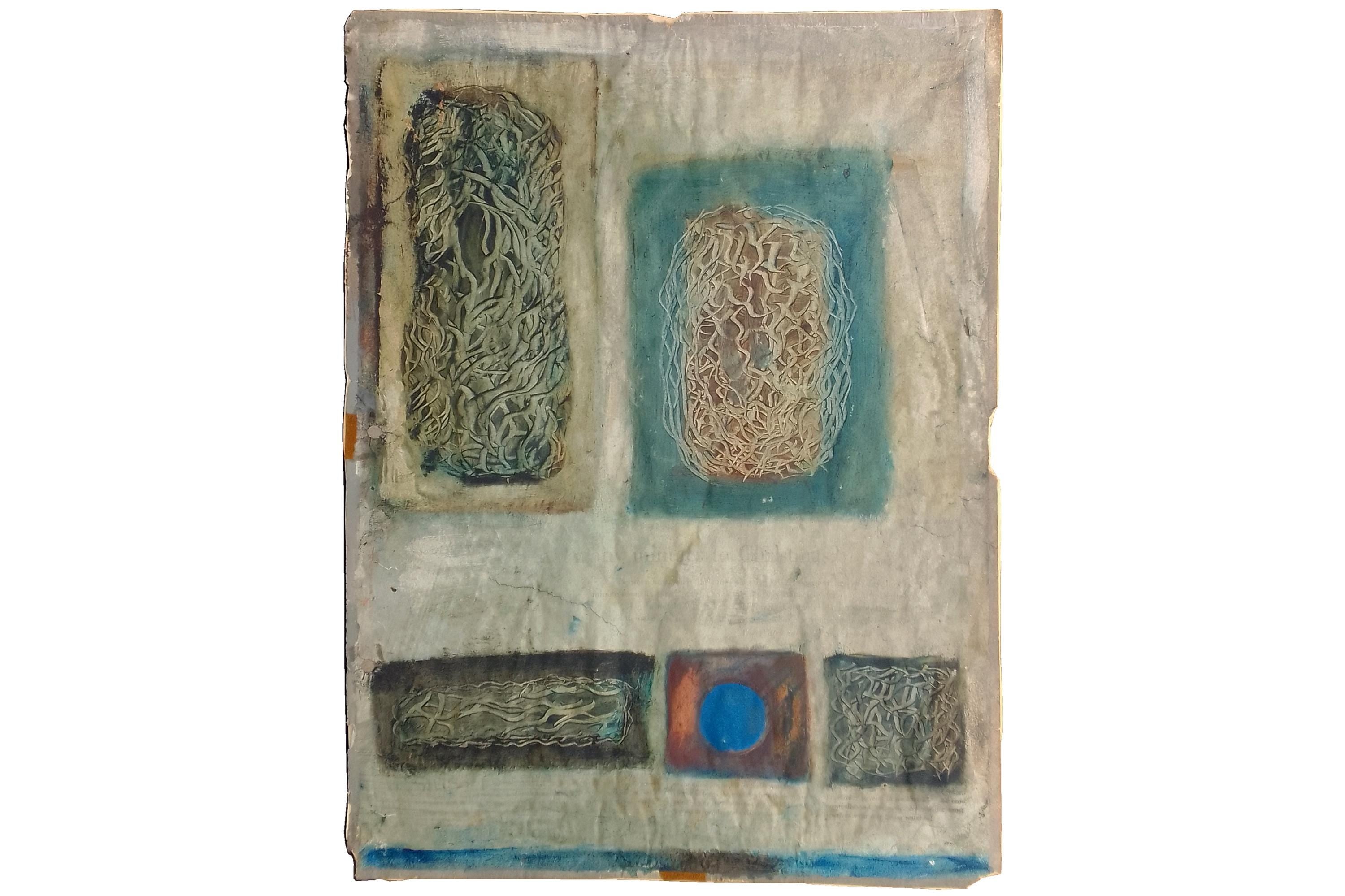Mixed Media Composition, 1958 Abstract Oil On Paper Painting By American Artist Martha Margaret Mckay (1924 To 1983), Signed And Dated.