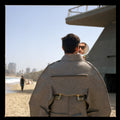 Be Aware Of The Big Brother, Tel Aviv, Israel, Color Analogue Photography Prints 24 x 24 inches, Sunny Seashore, Male Brutalist Fashion