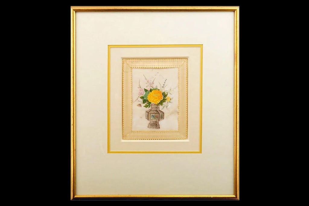 Antique 19th Century Imperial China Qing Dynasty Artwork, Chrysanthemum Flowers, Painting In Rice Paper, Oriental Art Collectibles