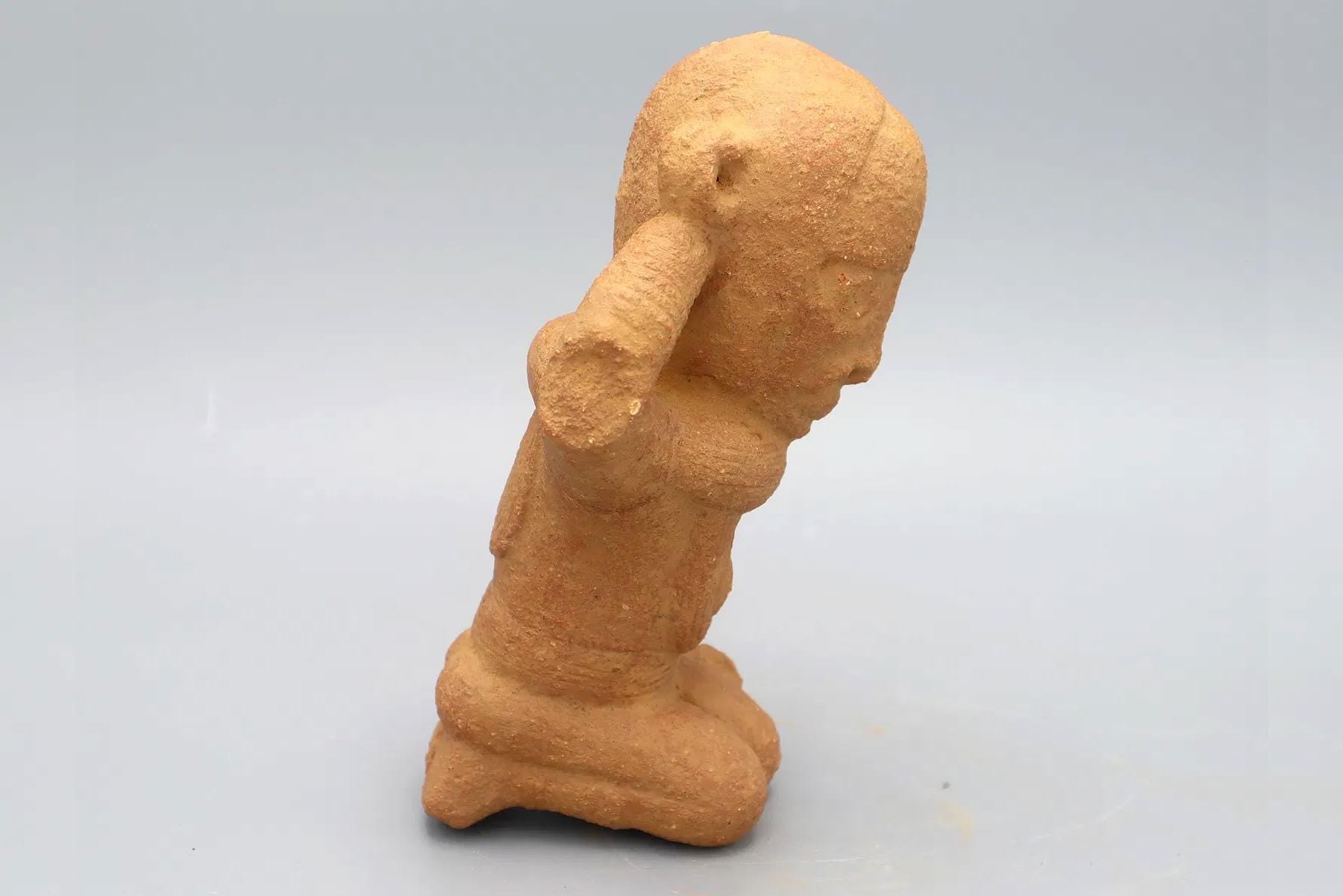 Ancient Africa NOK Civilization Terracotta Burial Kneeling Male Figure Dated As 200 BCE To 200 AD, West Africa Antiquities Sculpture And Art