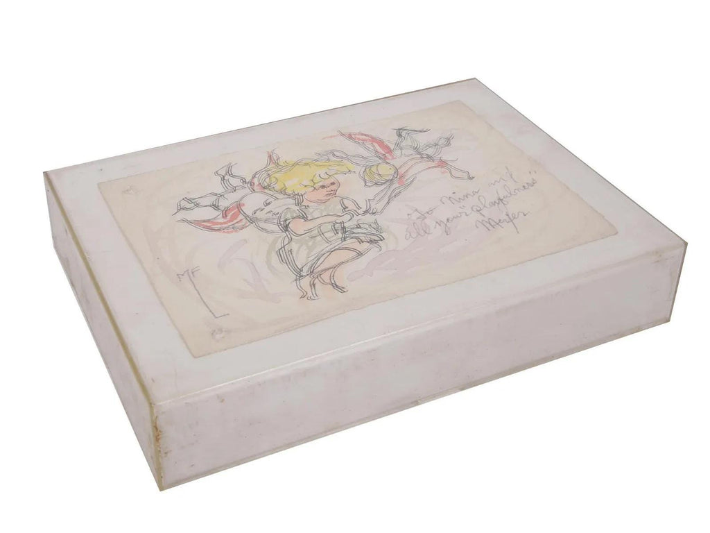 Meyer Frank Lieberman Mixed Media Ink And Watercolor Drawing Painting On Paper, Children And Angels, Hand Signed Contemporary Judaica Art