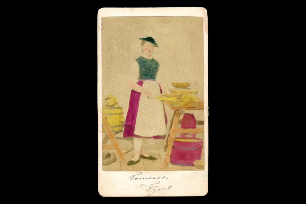 Antique 1870s Carte De Visite By F Frech Steinach With A Cheese Seller, A Lady In Tirol Clothes, Alps Mountains, Austrian Hungary Empire