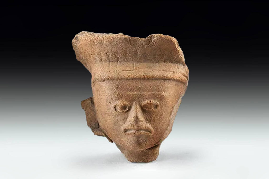 Ancient Pre-Columbian Veracruz Ceramic Head, Totonac Culture, Dated As Circa 800 AD, Code K-34 Mexican PreHispanic Antiquities And Art.