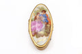 Limoges France, Small Oval Shaped Pill Box, Hand Painted Porcelain And Brass, Mid Century Box In A Rococo Art Style