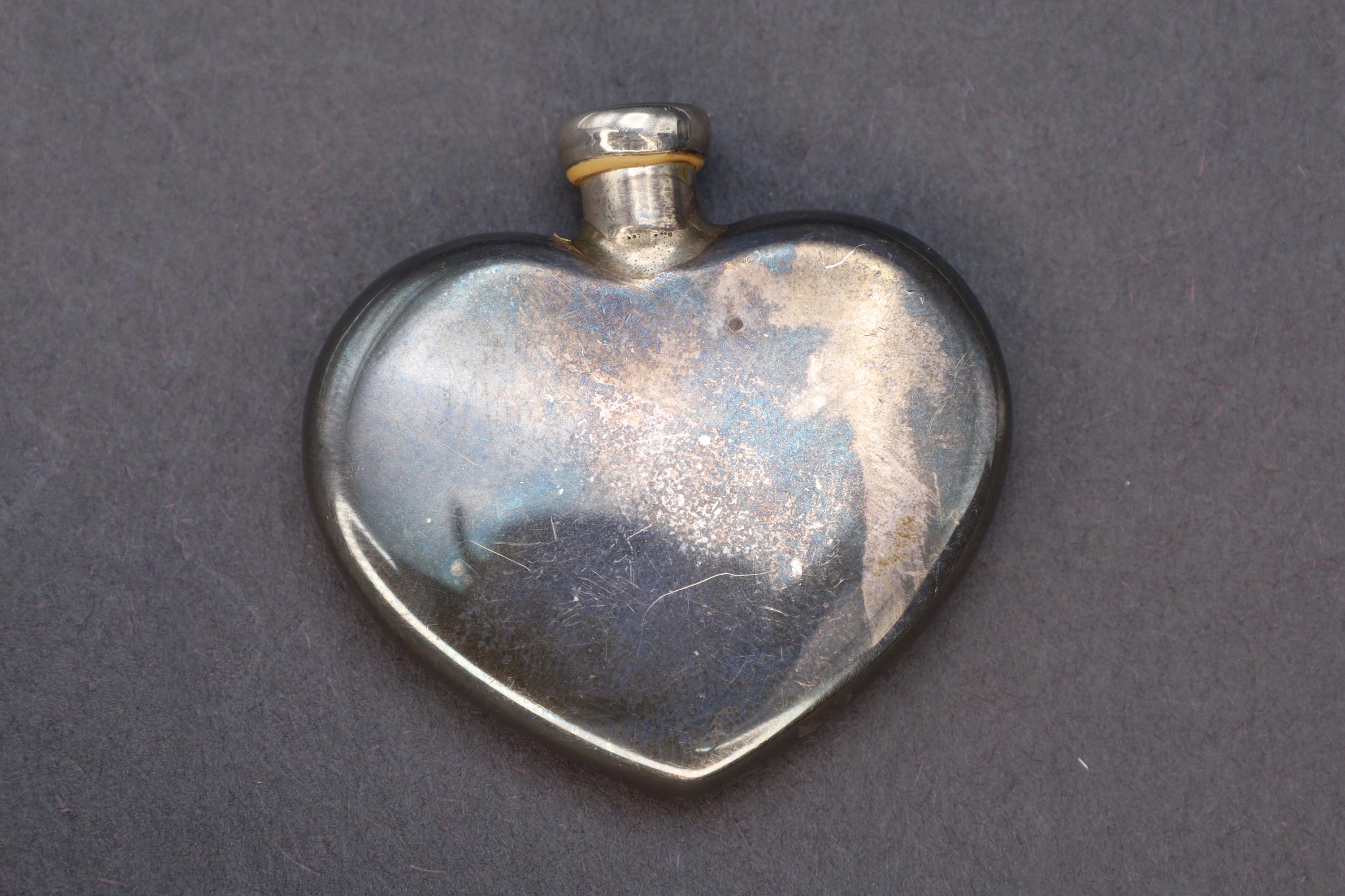 Tiffany & Co Perfume Bottle, A Vintage Sterling Silver Snuff Bottle With Brand Hallmarks. No Engravings, Small Heart Shaped Bottle Flask