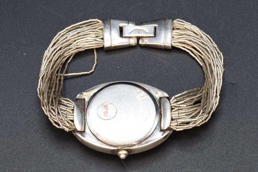 Vintage Ecclissi Womens Wrist Watch Clock, Southwestern Liquid Silver Band, 925 Silver Watch With Mother Of Pearl Dial, Fashion Accessories