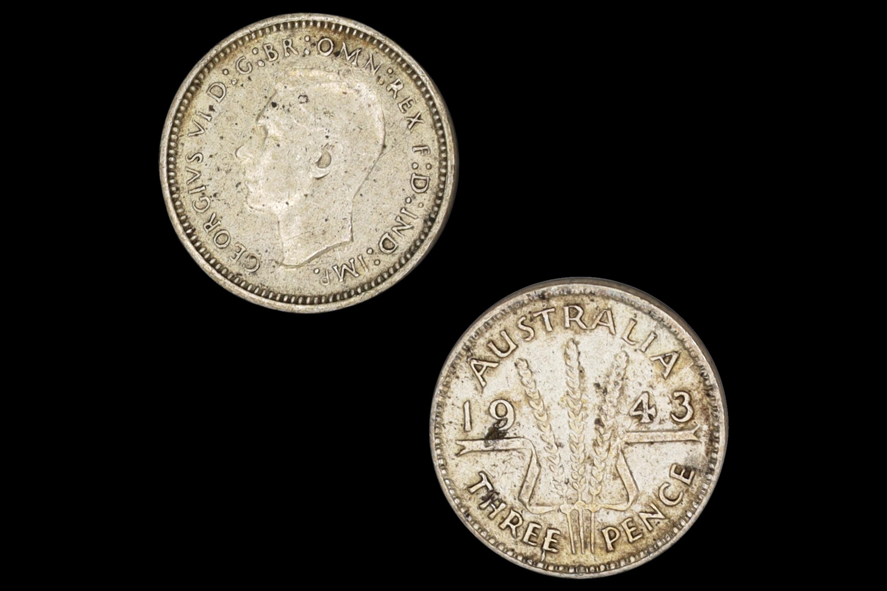 Australia 1943 Silver Coin Of 3 Pence Fractional Of A British Pound, Second World War Numismatics Collectibles, WWII Coins 925 Sterling