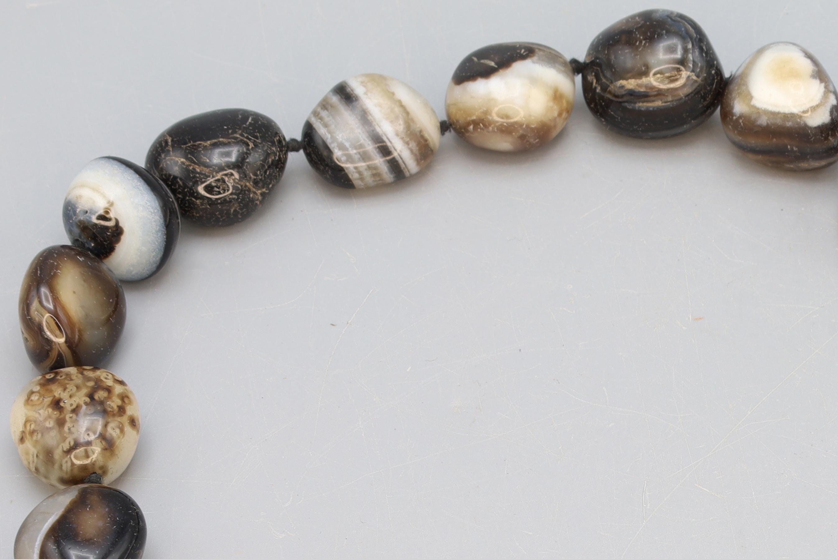 Turkish Banded Agate Beaded Necklace, Simple Starnd Of Free Form Beads, Knotted Necklace, Heavy Natural Stones, Fashion Accessories Jewelry