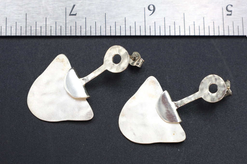 Modernist Abstract Dangle Earrings With An Organic Shape Design, 925 Sterling Silver Handmade Artisan Jewelry