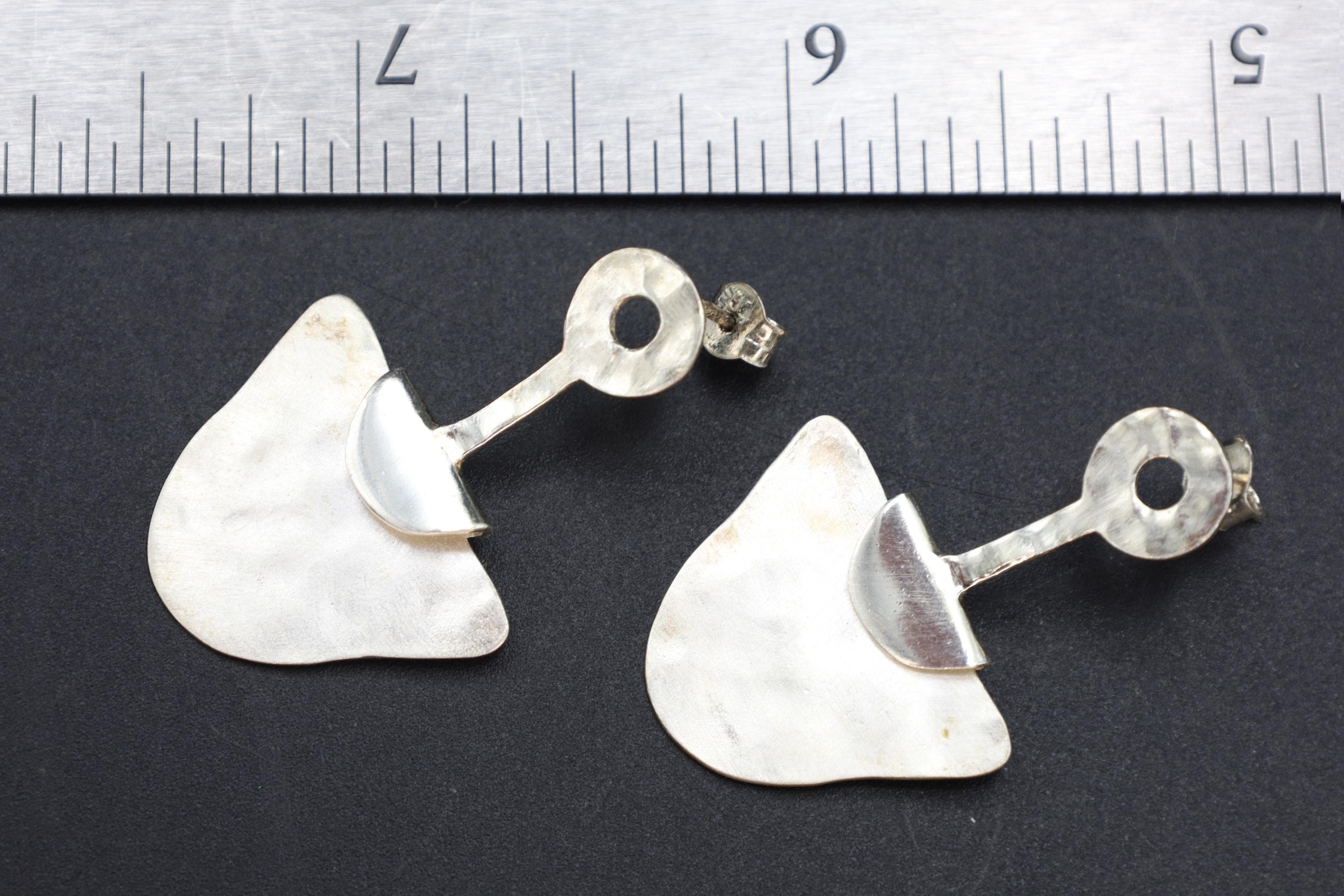 Modernist Abstract Dangle Earrings With An Organic Shape Design, 925 Sterling Silver Handmade Artisan Jewelry