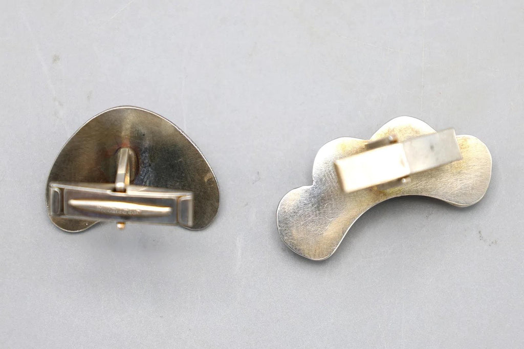 Vintage Mid Century Silver Cufflinks, Mens Jewelry In Modernist Style, Orange Goldstone Cabochons