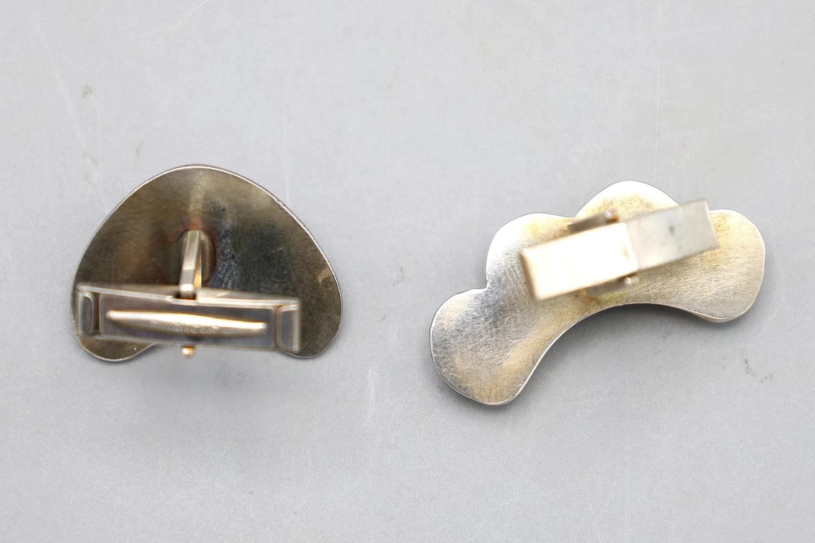 Vintage Mid Century Silver Cufflinks, Mens Jewelry In Modernist Style, Orange Goldstone Cabochons
