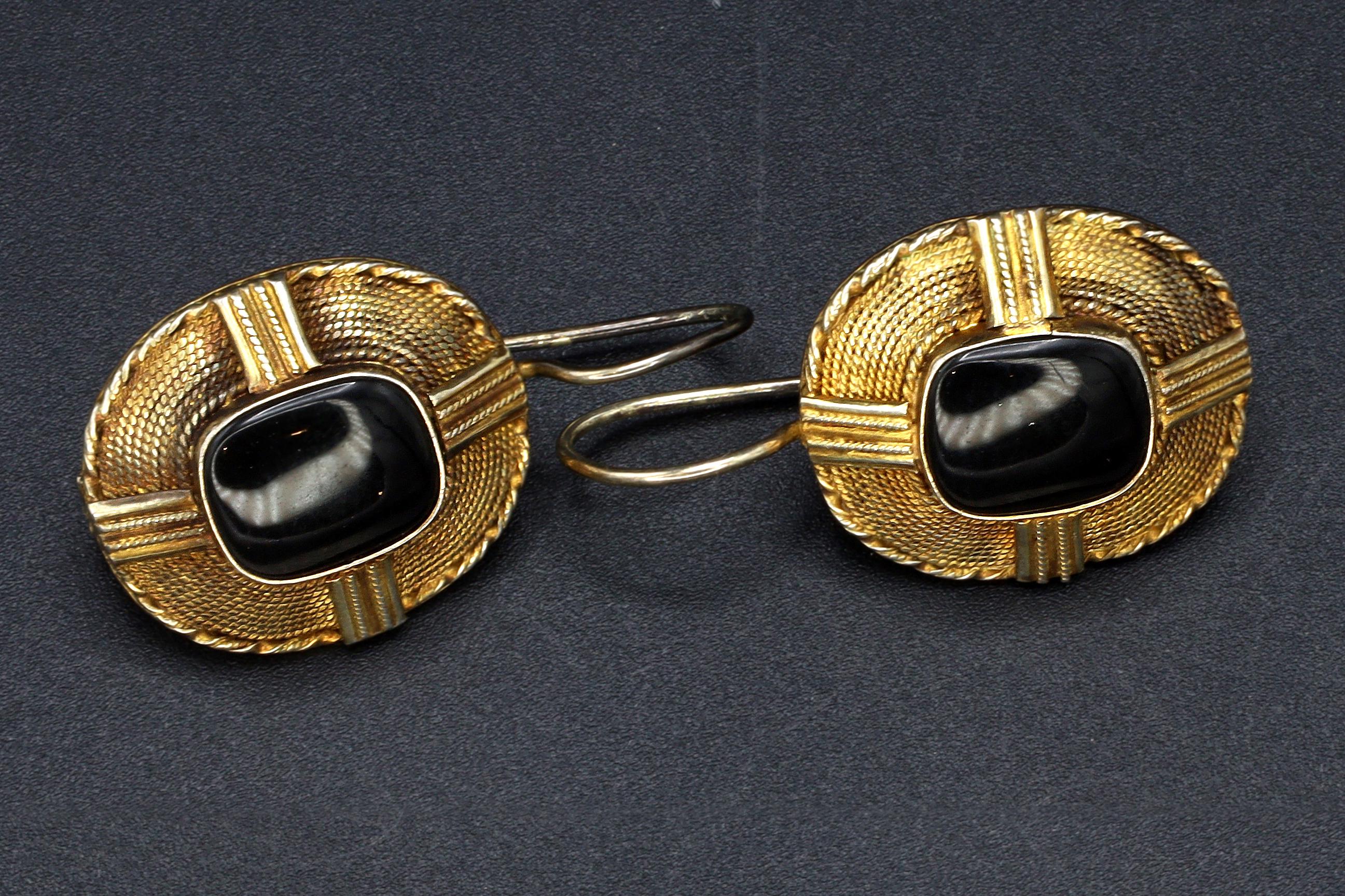 Art Deco Wire Drop Earrings, Gold Gilt Silver And Black Onyx Earrings, Vermeil Over Sterling, Jewelry In The Victorian Era Style Fashion