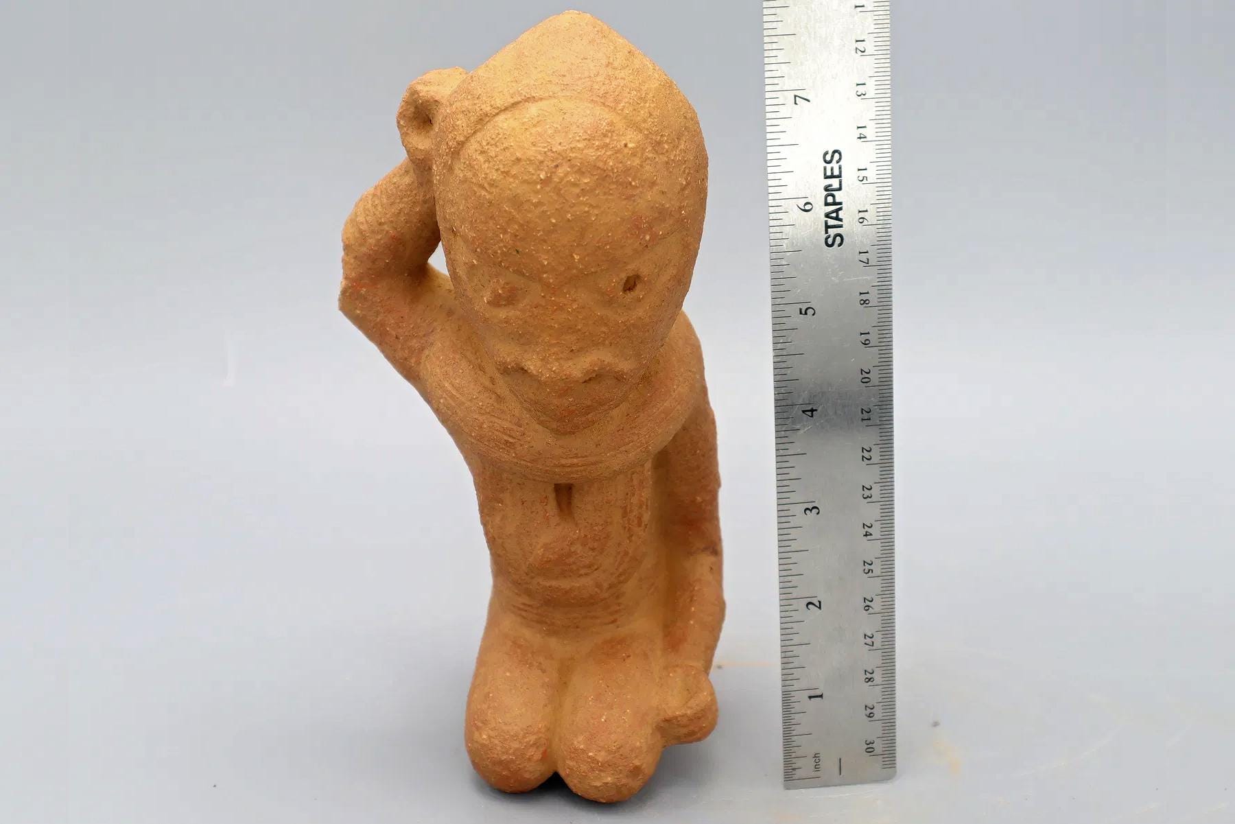 Ancient Africa NOK Civilization Terracotta Burial Kneeling Male Figure Dated As 200 BCE To 200 AD, West Africa Antiquities Sculpture And Art