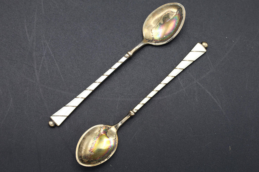 ELA Denmark Guilloche And Sterling Silver Coffee Spoons, Scandinavian Flatware, Mid Century Cutlery, Danish Flatware Tableware Decor