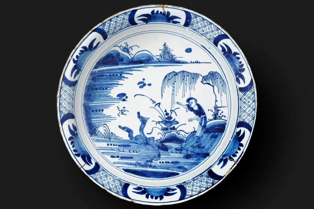Antique 18th Century Blue And White Charger Plate, A Rare English Delf Or Probably Dutch Pottery Circa 1730s Antiques And Collectibles