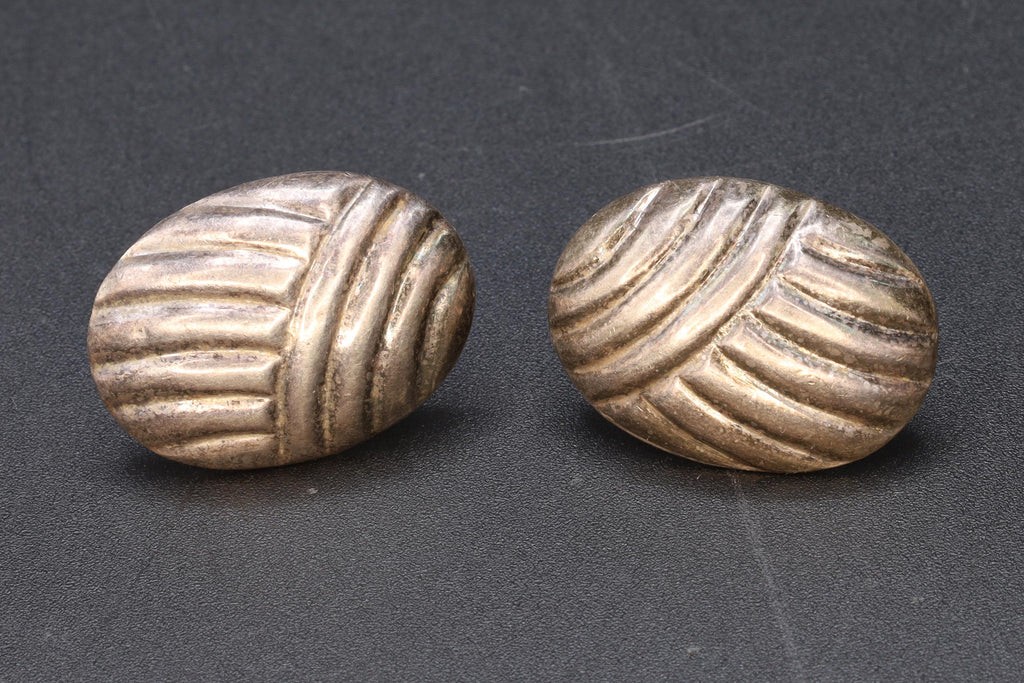Modernist Textured Stud Earrings, Large 925 Sterling Silver Studs With Wavy Abstract Design, Oval Earrings, Vintage Fashion Accessories