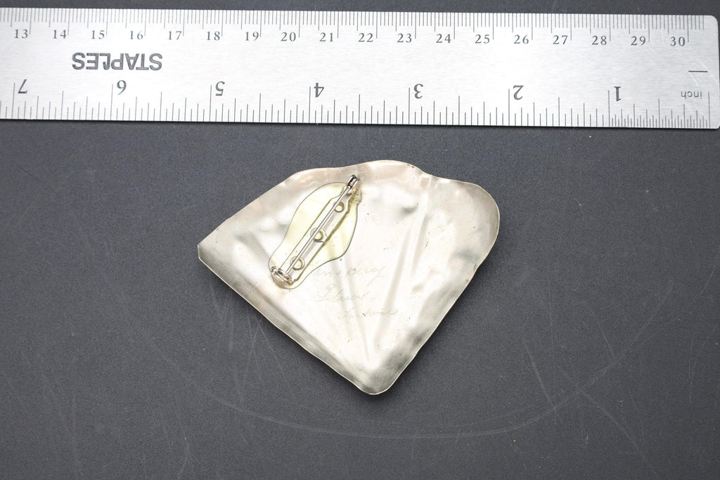 1980s Brutalist Jewelry By Llan & Berry, Hand Signed, A Large Brooch Pin Sterling Silver And Abalone Shell. American Artisan From California