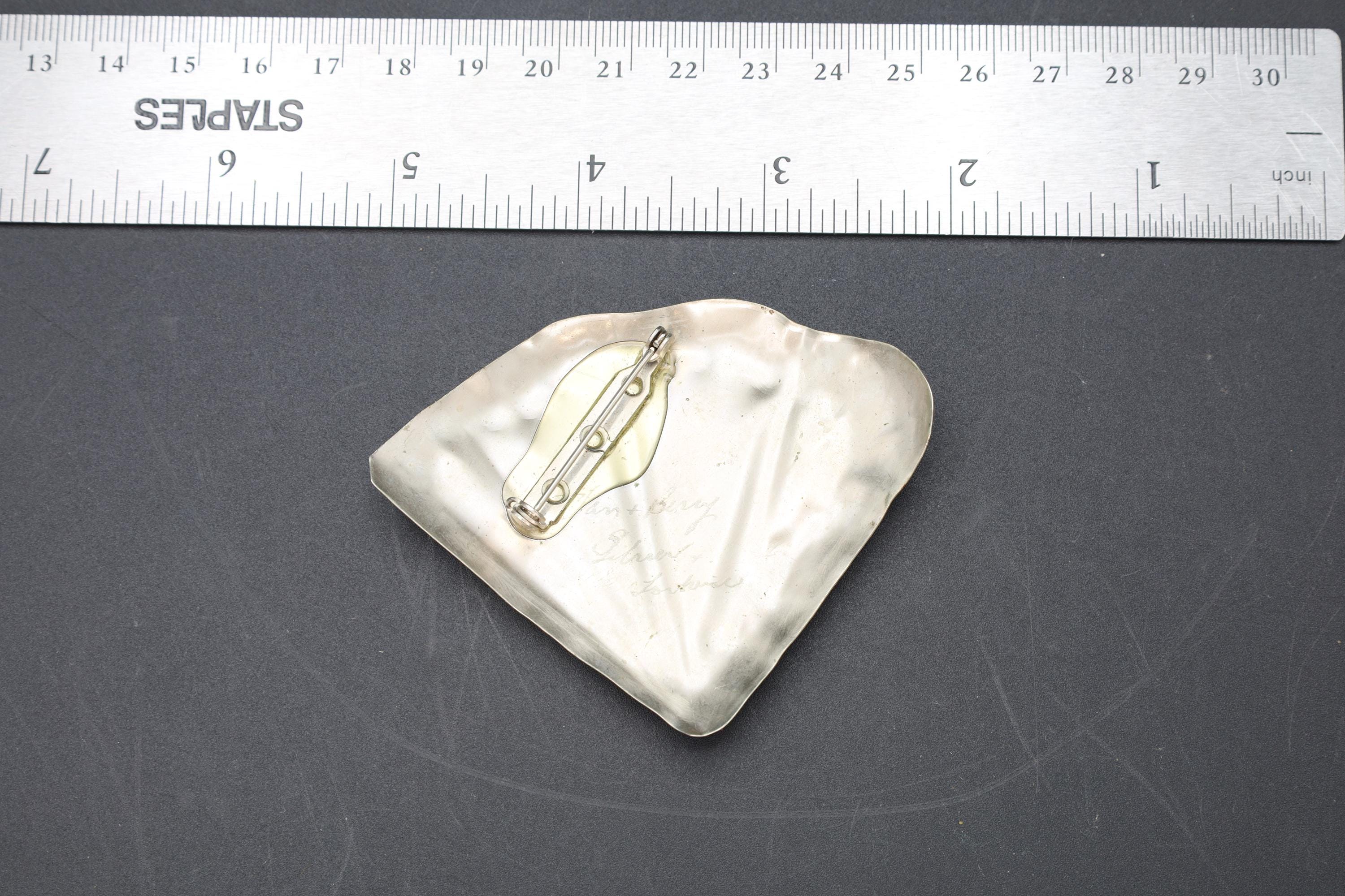 1980s Brutalist Jewelry By Llan & Berry, Hand Signed, A Large Brooch Pin Sterling Silver And Abalone Shell. American Artisan From California